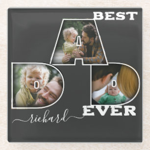最高のパパEver Father's Day Name Gift 3 Photo ガラスコースター