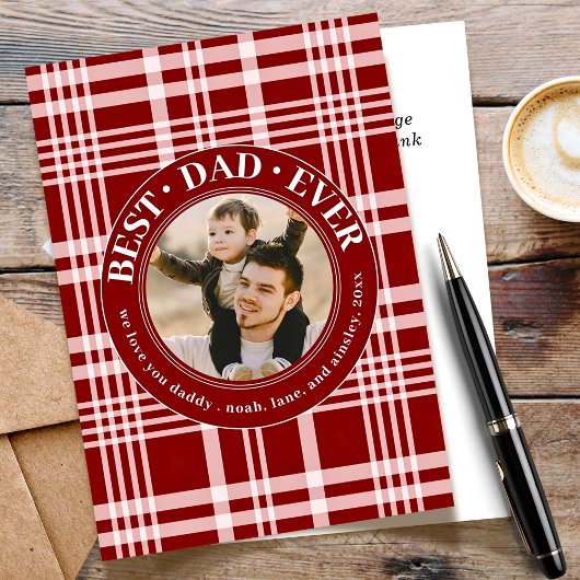 最高のパパEver Father's Day Red Buffalo Plaid Photo シーズンカード