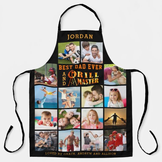 最高のパパEVER GRILL MASTER 16フォトコラージュ名 エプロン (正面)