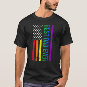 最高のパパEver Lgbt Rainbow Us American Flag Father Tシャツ