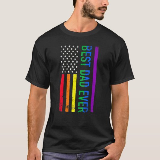 最高のパパEver Lgbt Rainbow Us American Flag Father Tシャツ (正面)