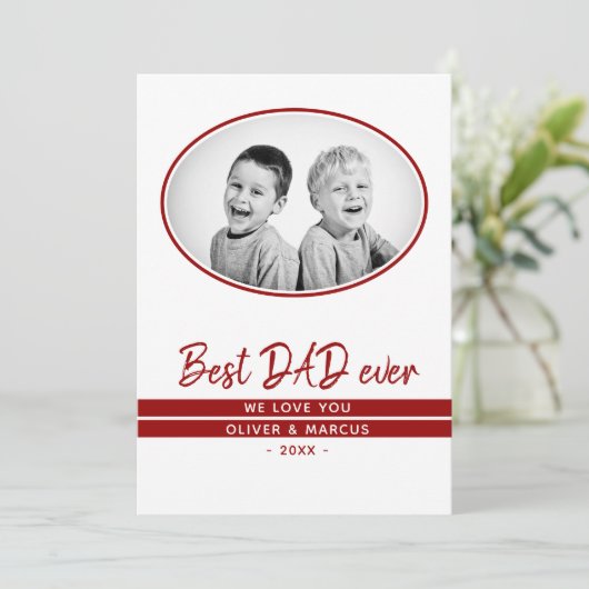 最高のパパEver Modeln Red Script Father's Day Photo カード (スタンド正面)