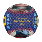 最高のパパEver Navy Blueハート写真コラージュ 野球ボール (正面)