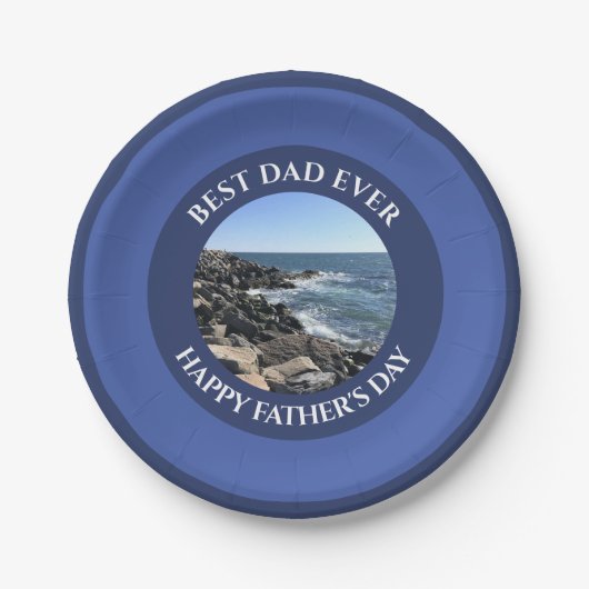 最高のパパEver Navy Blue海ロッキー・ショアの写真 ペーパープレート (正面)