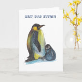 最高のパパEver Penguins水色グリーティングカード カード (黄色い花)