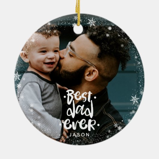 最高のパパEver Photo名前をカスタムするスノーフレークフレーム セラミックオーナメント (裏面)