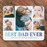 最高のパパEver Photo Collage マウスパッド<br><div class="desc">パパカスタムmousepad彼と子供の5つの可愛い写真、青いグラデーションのフォントで最高の"パパEVER"の言葉と子供の名モダン前を特集。</div>
