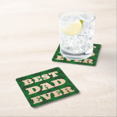 最高のパパNEVER GREEN PLAID FATERS DAY of birthday スクエアペーパーコースター (インサイチュ)