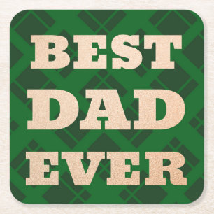 最高のパパNEVER GREEN PLAID FATERS DAY of birthday スクエアペーパーコースター