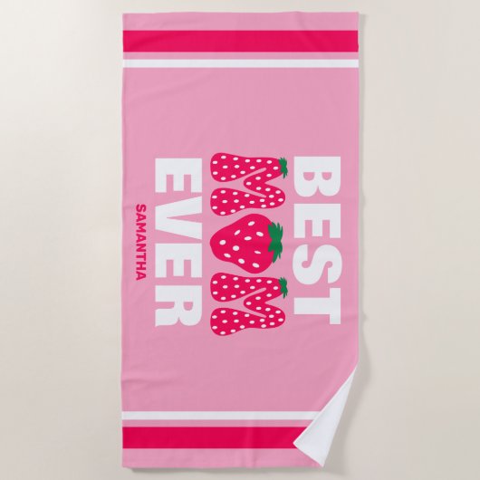 最高のパーソナライズされたお母さんいつもイチゴのお母さんの日 ビーチタオル (正面)