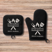 最高のパーソナライズされたグリルのマスターパパ父の日 鍋つかみ&鍋敷きセット