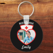 最高のパーソナライズされたナースギフト写真と名前の追加 キーホルダー (正面)