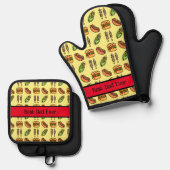 最高のパーソナライズされたパパは今までで可愛いバーベキューフード 鍋つかみ&鍋敷きセット (正面/裏面)