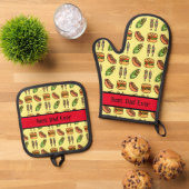 最高のパーソナライズされたパパは今までで可愛いバーベキューフード 鍋つかみ&鍋敷きセット (トップダウン)