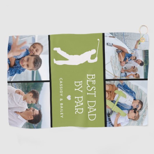 最高のパーソナライズされたパパbyパー写真コラージングゴルフ ゴルフタオル (横)