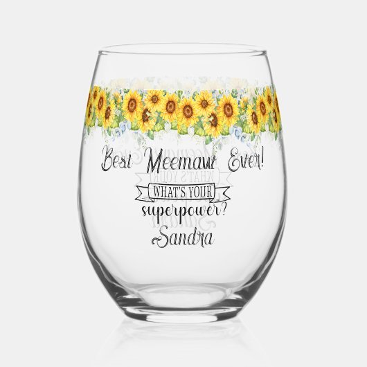 最高のパーソナライズされたメマウ…ひまわり ステムなしワイングラス (正面)