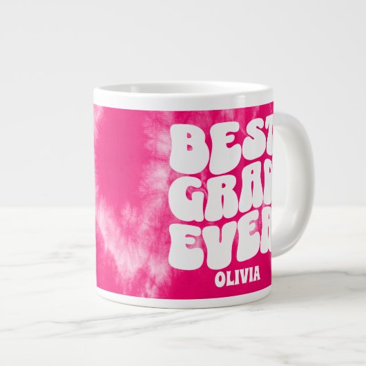 最高のパーソナライズされたラードエバーピンク絞り染め ジャンボコーヒーマグカップ (正面右)