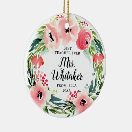最高のパーソナライズされた先生水カラー花模様 セラミックオーナメント (右)