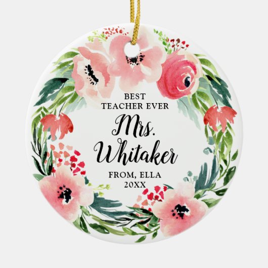 最高のパーソナライズされた先生水カラー花模様 セラミックオーナメント (正面)