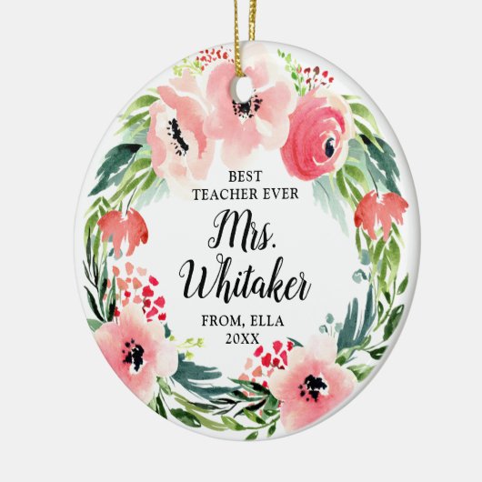 最高のパーソナライズされた先生水カラー花模様 セラミックオーナメント (左)