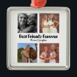 最高のパーソナライズされた友達forever 4 photo collage メタルオーナメント<br><div class="desc">友達は永遠にパーソナライズされたモダン最高の4枚の写真コラージュのテンプレートだ。自分のカスタマイズ写真と興味のある文字で</div>