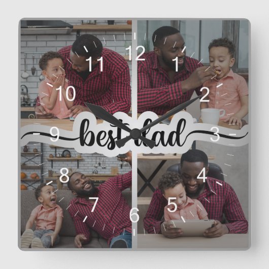 最高のパーソナライズされた4 Photo Collage スクエア壁時計 (正面)