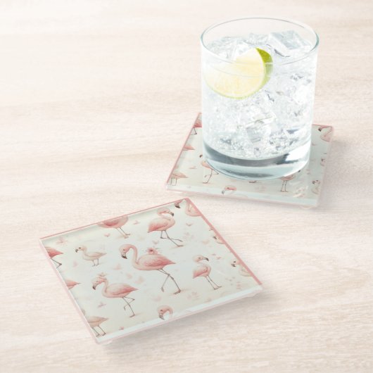 最高のフラミンゴの群れ ガラスコースター (アングル)