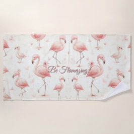 最高のフラミンゴの群れ ビーチタオル