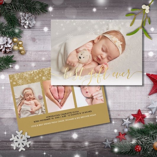 最高のプレゼント 4枚の写真 クリスマス 誕生 ゴールド 箔シーズンカード