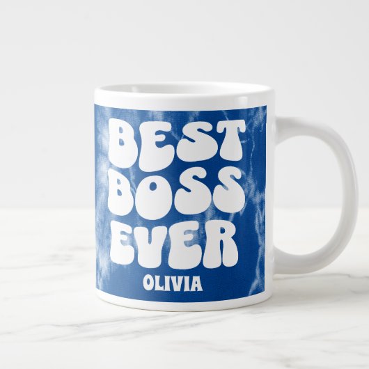 最高のボスエバーレトロブルー絞り染め名前をカスタムする ジャンボコーヒーマグカップ (右)