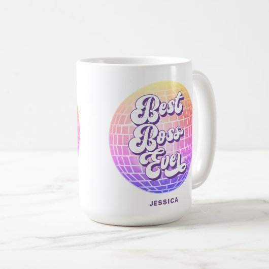 最高のボス |ディスコカラフルボール |名前をカスタムする コーヒーマグカップ (正面右)