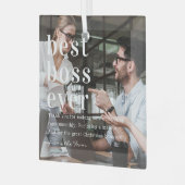 最高のボス |引用文と写真ギフト ガラスオーナメント (正面左)