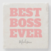 最高のボスEver Pinkタイポグラフィスクリプトパーソナライズされた ストーンコースター (正面)