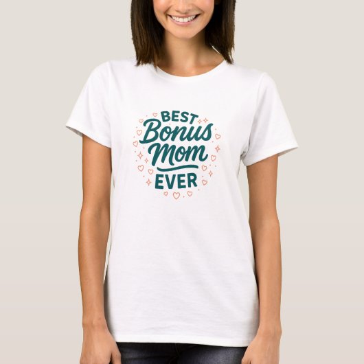 最高のボーナスマム ティールハートの手書きスクリプト Tシャツ (正面)