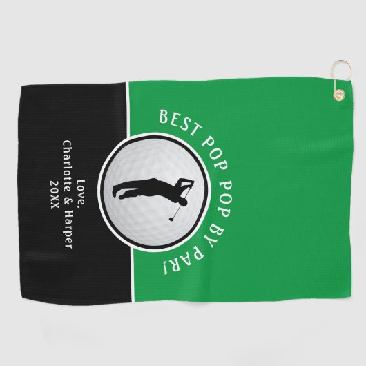 最高のポップ・アートのポップ・アートのParゴルファー男性ブラックグリーンカスタム ゴルフタオル (横)