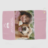 最高のママおもしろいフォトゴルファーモダンテンプレートピンク ゴルフタオル (横)