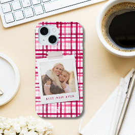 最高のママのフォト かわいい モダン レッド ピンク パターン iPhone 15ケース