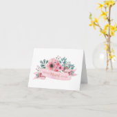 最高のママへ ピンクの花の水彩グリーティング カード (黄色い花)