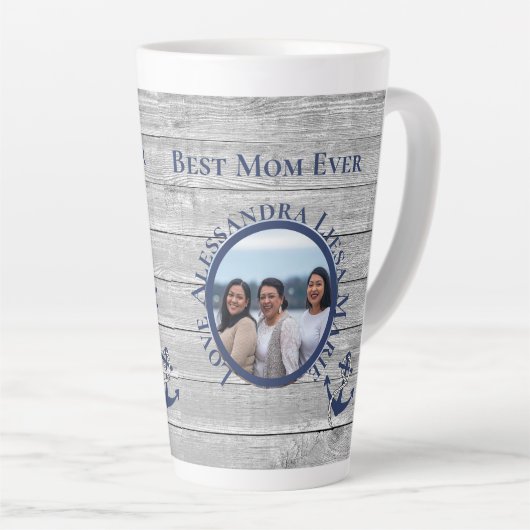 最高のママエバーグレイ航海のウッド海軍いかり カフェラテマグ (右アングル)