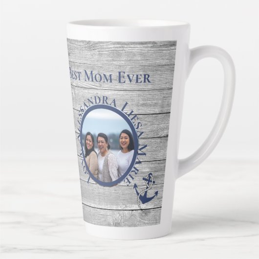 最高のママエバーグレイ航海のウッド海軍いかり カフェラテマグ (右)