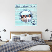 最高のママエバーティール(緑がかった色)ウッド航海のネイビーいかり キャンバスプリント (インサイチュ (寝室))