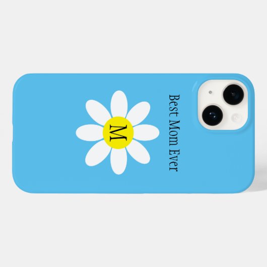 最高のママエバーホワイトデイジースカイブルー独身のイニシャル Case-Mate iPhoneケース (裏面 (横))