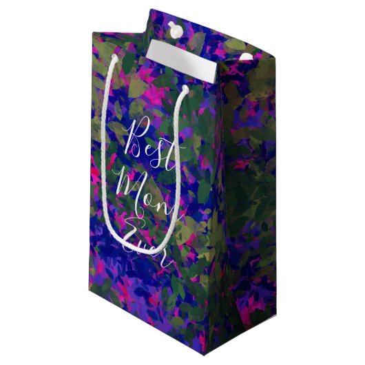 最高のマママエバーパープルブルーガーデンハンド色彩の鮮やか スモールペーパーバッグ (正面アングル)