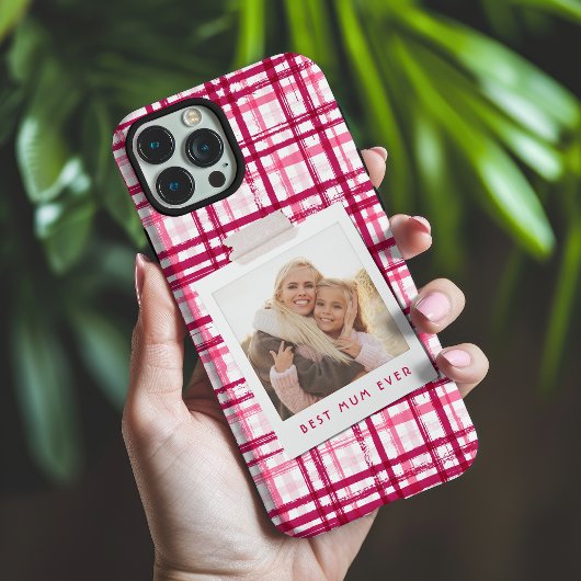 最高のママ写真かわいいモダンな赤とピンクのパターン Case-Mate iPhoneケース