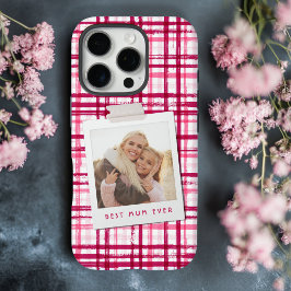 最高のママ写真 かわいいモダンな赤とピンクの柄 iPhone 16 PROケース
