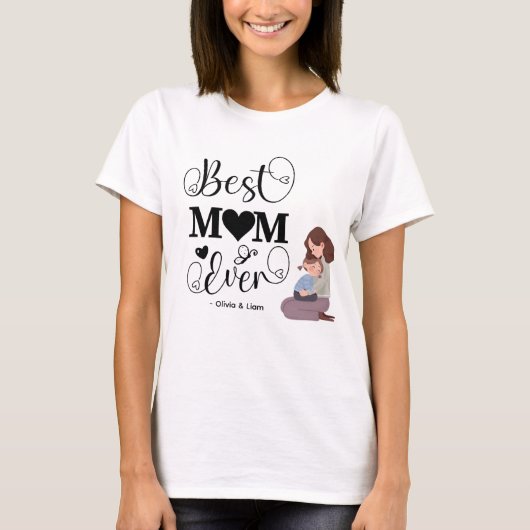 最高のママ カスタムネーム入り | かわいいママと子供のデザイン Tシャツ (正面)
