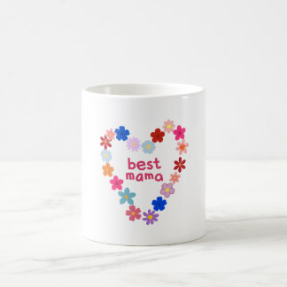 最高のママ カラフルな花のハートのイラスト コーヒーマグカップ