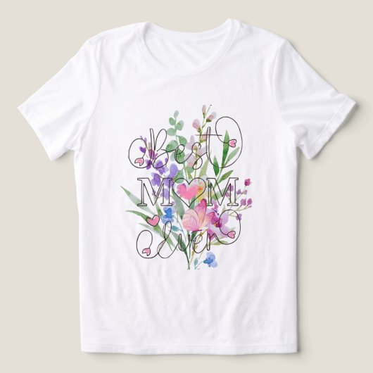 最高のママ 花柄の水彩デザイン トライブレンドTシャツ (デザイン正面)