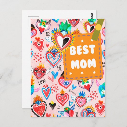 最高のメキカラフルシコのハート母の日 ポストカード (正面/裏面)