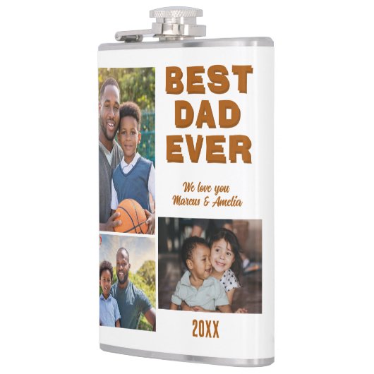 最高のモダンパパ3写真コラージュ父の日 フラスク (左)